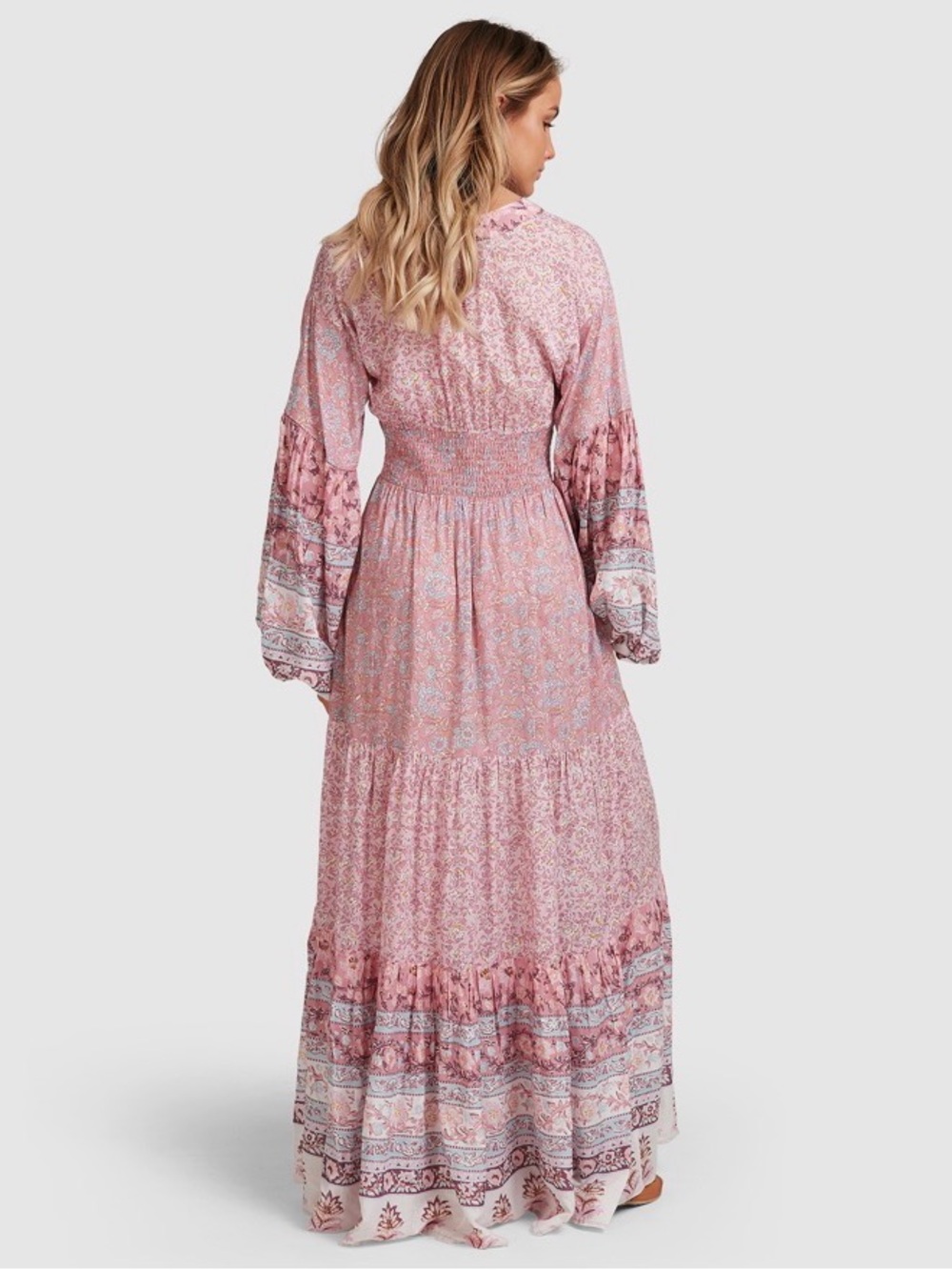 BILLABONG Cosmos Dress Size M BOHEMIAN LONG BALLOON SLEEVE DUSTY ROSE FLORAL - Picture 3 of 15